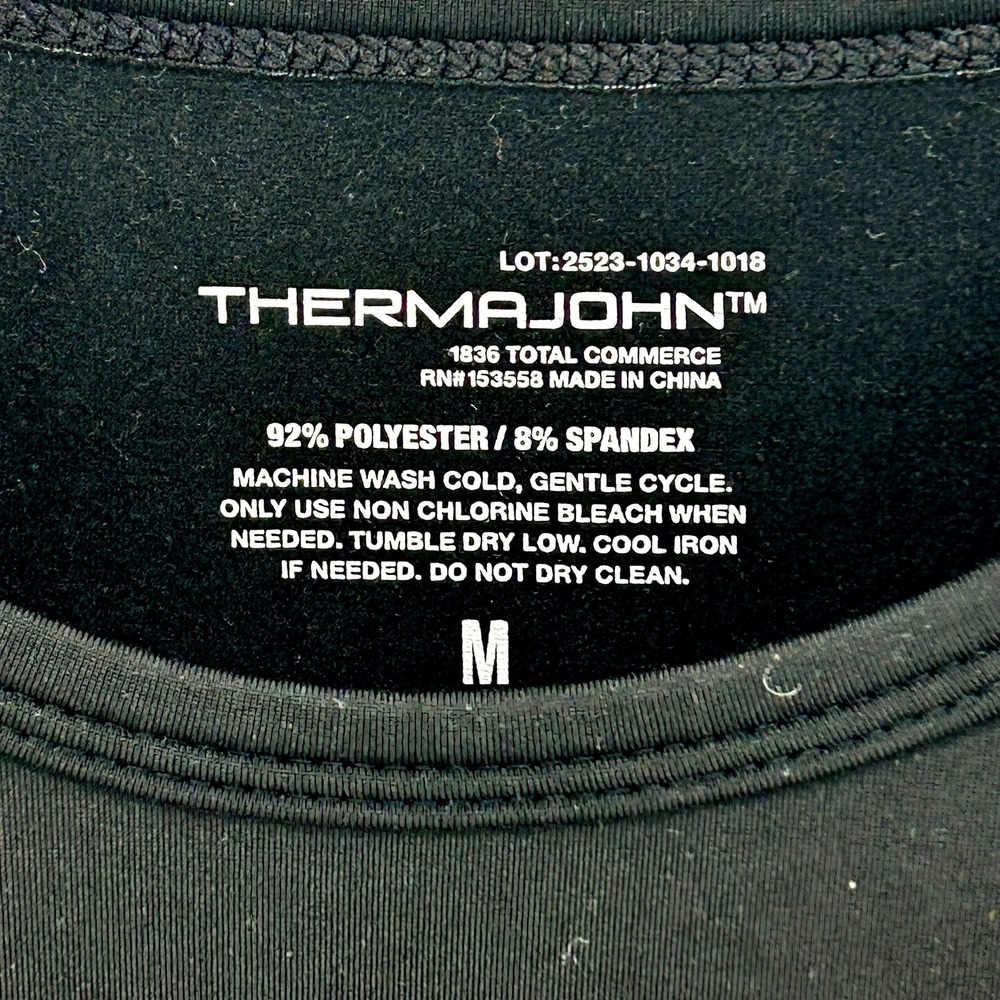 Thermajohn Mens Thermal Base Layer Top Black Size Medium Long Sleeve - Picture 2 of 4